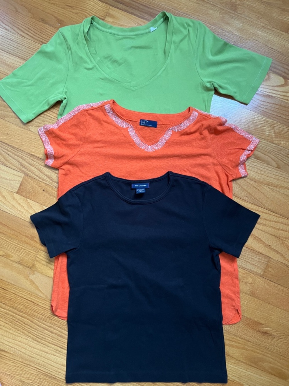 Lots of 3 brands women top blouse Short-Sleeve- Black, Orange & Green (3-Pack)
